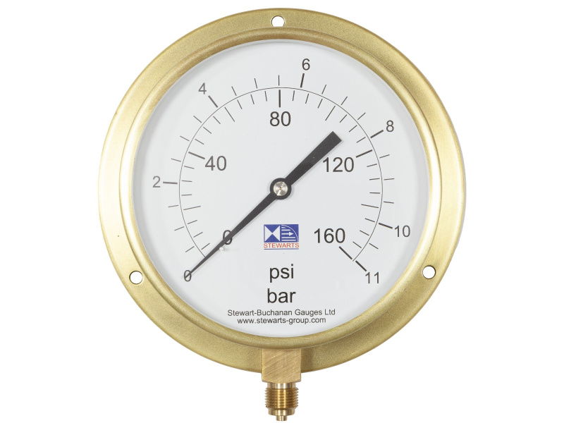 6" Dial Pressure Gauge 0-160 PSI/Bar 3/8" BSP Bottom Connection