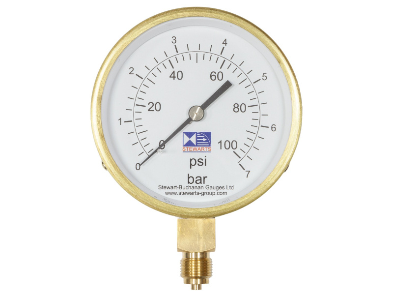 4" Dial Pressure Gauge 0-100 PSI/Bar 3/8" BSP Bottom Connection