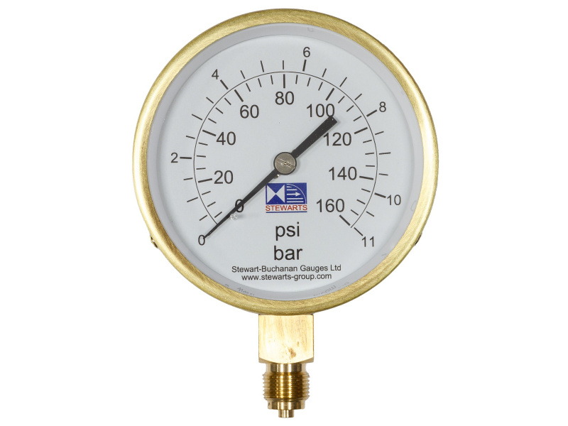 4" Dial Pressure Gauge 0-160 PSI/Bar 3/8" BSP Bottom Connection