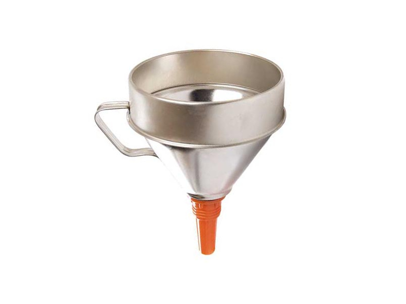 8" Round Tin Funnel With Filter & Handle