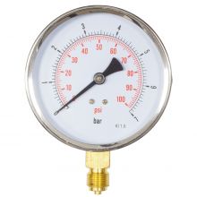 4" Dial Pressure Gauge 0-100 PSI/Bar 3/8" BSP Bottom Connection