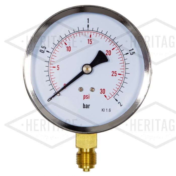 4" Dial Pressure Gauge 0-30 PSI/Bar 3/8" BSP Bottom Connection