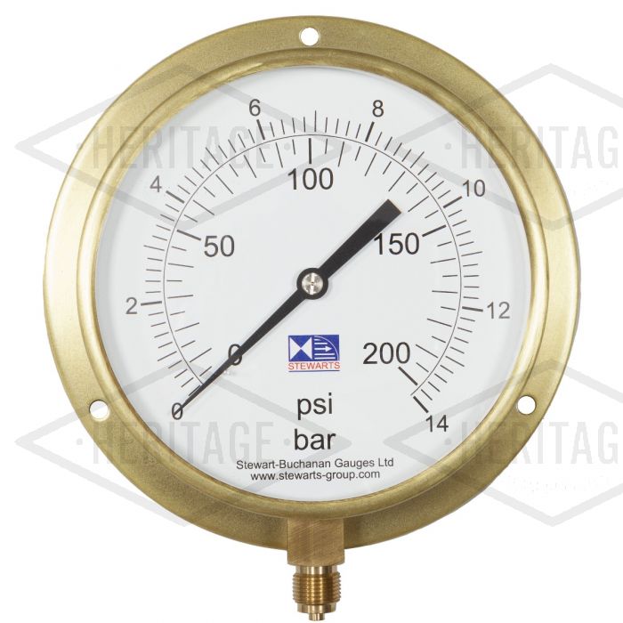 6" Dial Pressure Gauge 0-200 PSI/Bar 3/8" BSP Bottom Connection