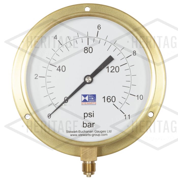 6" Dial Pressure Gauge 0-160 PSI/Bar 3/8" BSP Bottom Connection