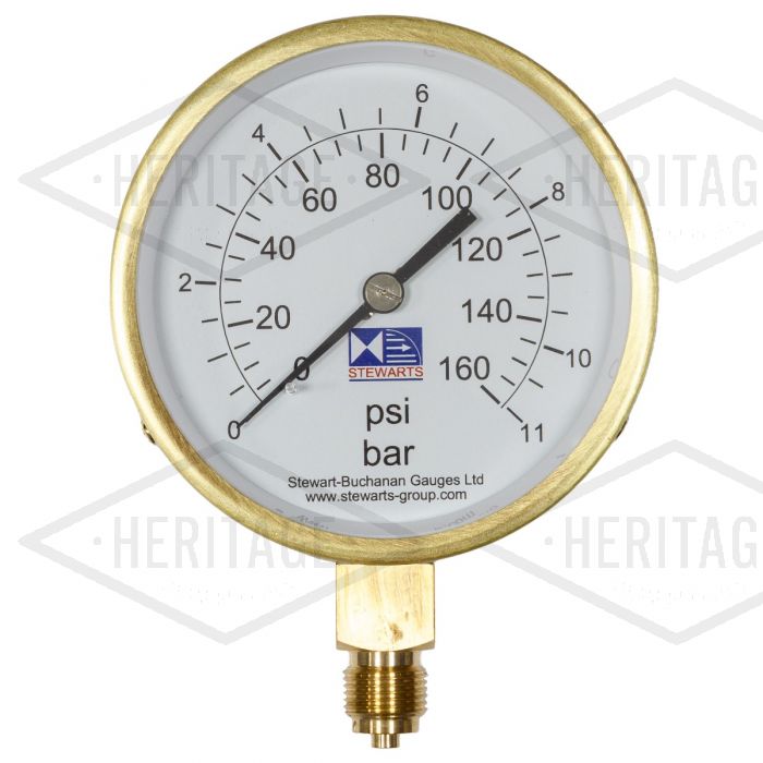 4" Dial Pressure Gauge 0-160 PSI/Bar 3/8" BSP Bottom Connection
