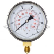 4" Dial Pressure Gauge 0-1,000PSI/Bar 3/8" BSP Bottom Connection